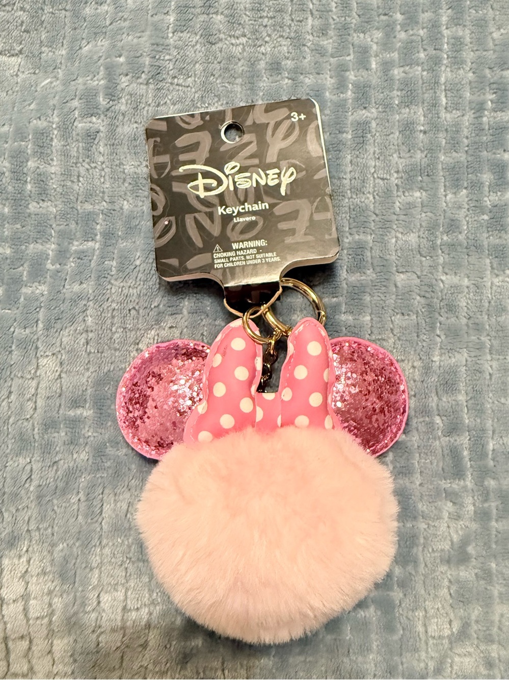Disney Pink Minnie Ear Pom Pom Keychain New
